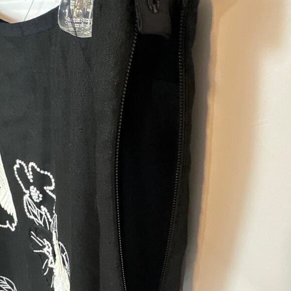 Etcetera Linen Skirt Black White Embroidery Beaded Ribbon 10 Whimsigoth Fairy - Picture 7 of 13